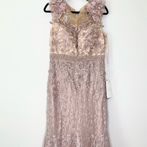 Embroidered Illusion Appliqued Bodice Trumpet Gown NWT - Picture 4 of 6